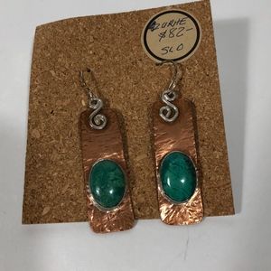 Copper and Turquoise 2" Dangle Earrings-Handmade
